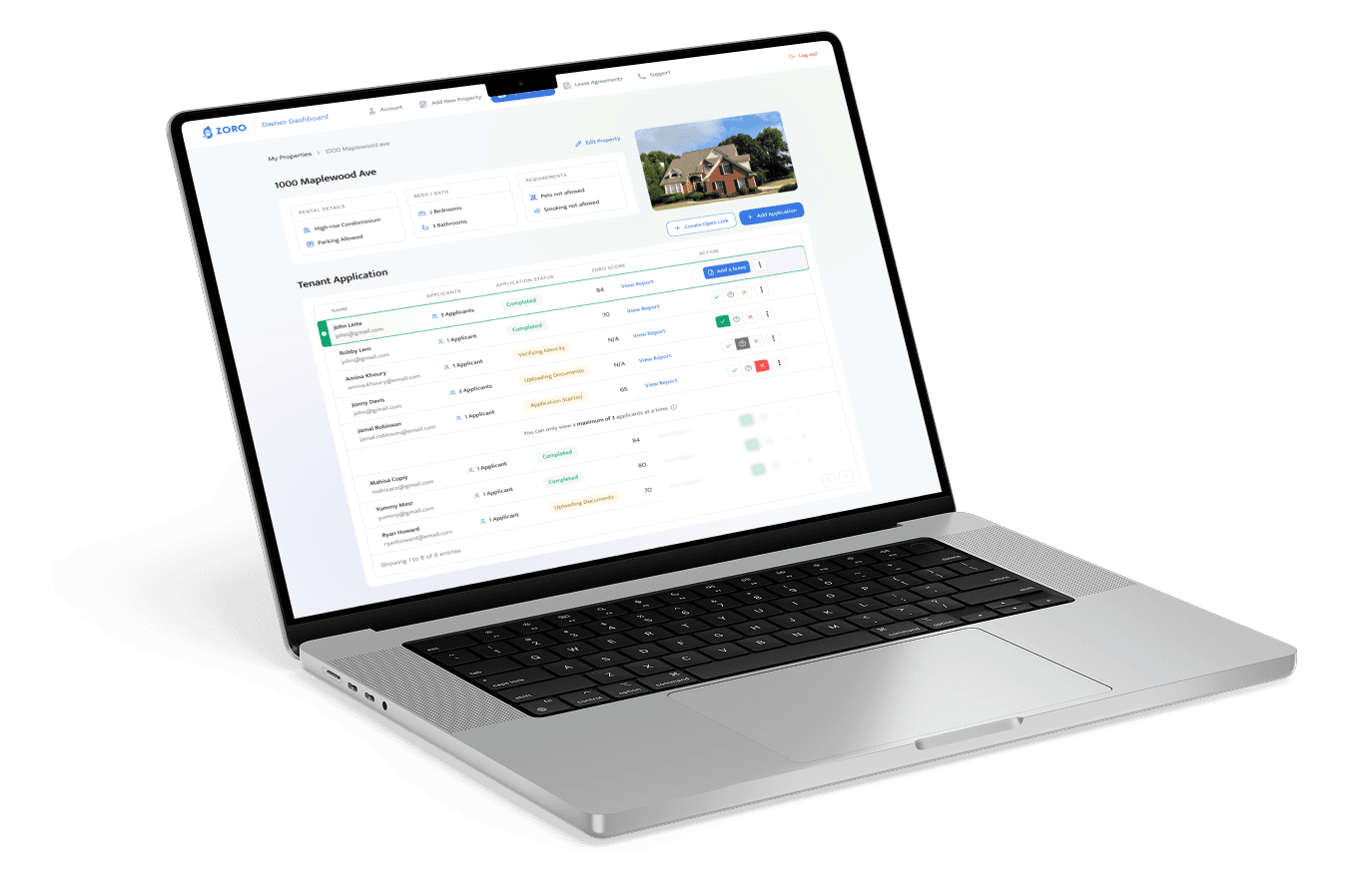 Laptop screen showing a preview of how to register a property on our platform